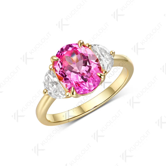 Kuololit 4.2CTW Lab Pink Sapphire Moissanite Custom Ring for Women Solid 14K 10K 585 Yellow Gold for Christmas Gifts Anniversary