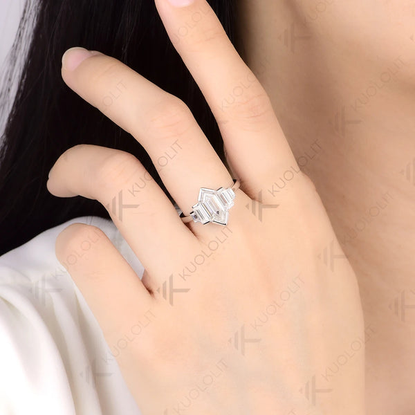 Kuololit 2.5CT Elongate Hexagon Cut Moissanite Ring for Women Solid 14K 10K 585 White Gold  for Christmas Gifts Engagement Party