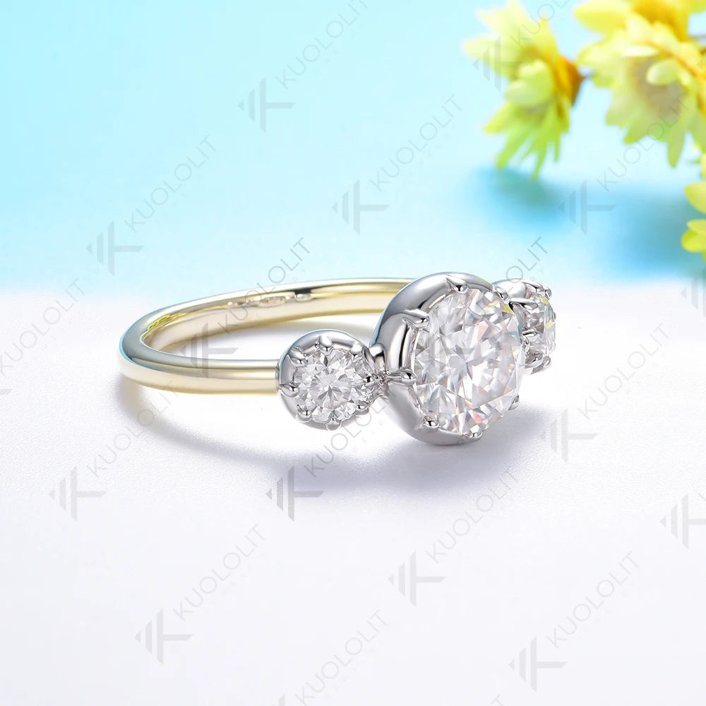 Kuololit 2.6CTW Moissanite Ring for Women Solid 18K 14K 10K Gold Two Tone Ring for Anniversary Engagement  Christmas Wedding
