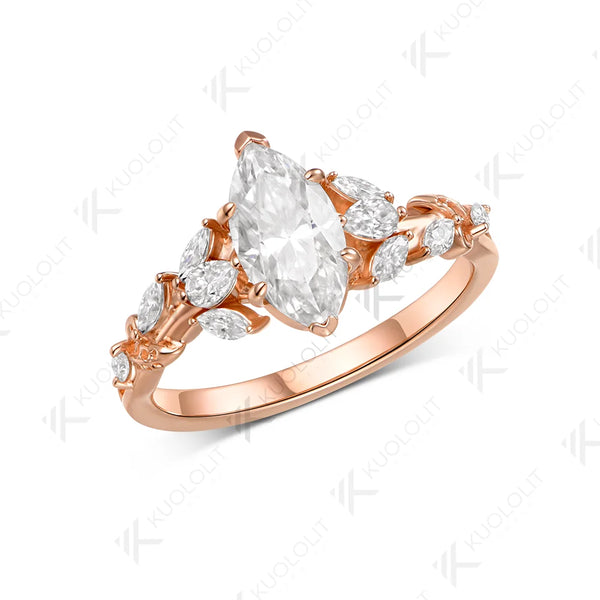 Kuololit 1CT IGI Lab Grown Diamonds Custom Ring for Women Solid 14K 10K 585 Yellow Gold Marquise for Christmas Gifts Engagement