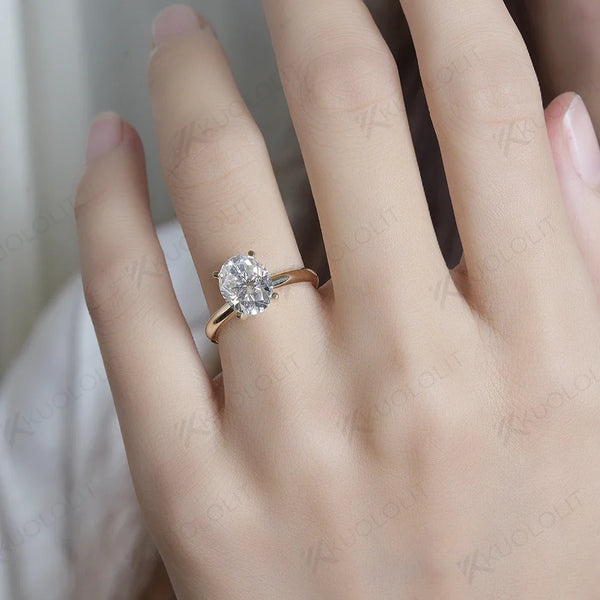 Kuololit Solid 18K 14K Yellow Gold Moissanite Diamond Ring for Women 3CT Oval Cut White Gold Rings for Engagement Wedding
