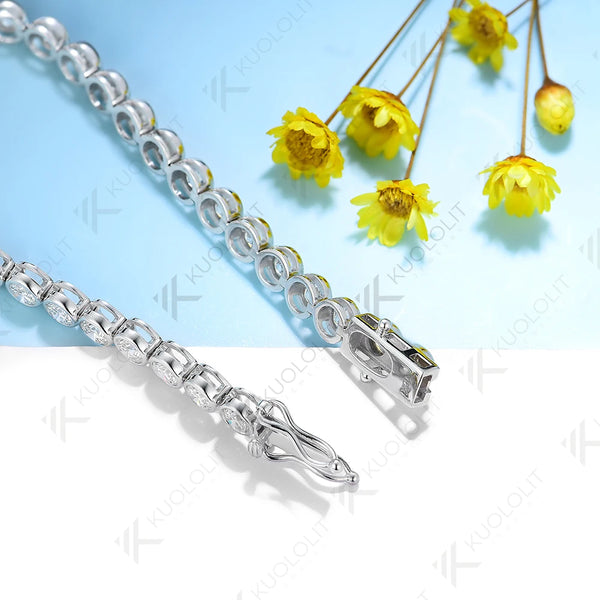 Kuololit 10.5CTW Moissanite Bezel Set Tennis Bracelet for Women Pure 18K 14K 10K Gold Bracelet for Anniversary Engagement Gifts