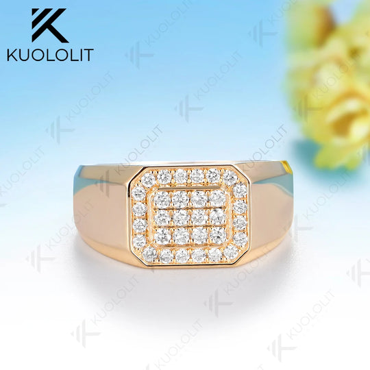 Kuololit Lab Grown Diamond Wedding Band for Men Women Solid 14K 10K Yellow Gold Width 3.4MM Ring for Christmas Gifts Luxury