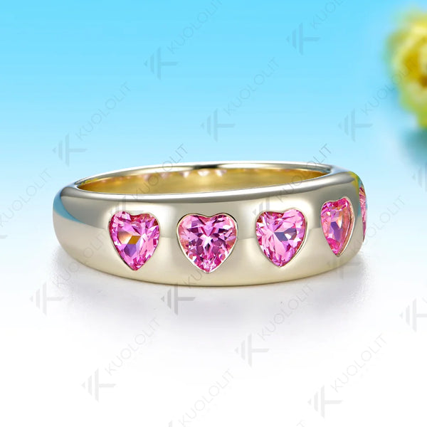 Kuololit 1.5CTW Lab Grown Pink Sapphire Wedding Band Custom Ring for Women Solid 14K 10K Yellow Gold for Christmas Gifts Party