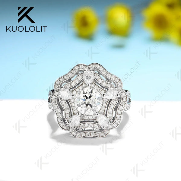 Kuololit 1CT Moissanite Rings and Pendant for Women Solid 14K 10K 585 White Gold Round for Engagement Wedding Christmas Luxury