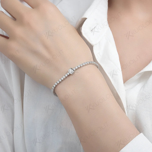 Kuololit 4.58CTW Moissanite Tennis Bracelets for Women Men 14K 10K 585 Solid Gold Silver Emerald Cut  for Engagement Christmas