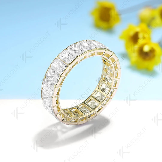 Kuololit 8.8CTW Radiant Cut Lab Grown Diamonds Wedding Rings for Women18K14K10K Yellow Gold Band for Engagement ChristmasGifts