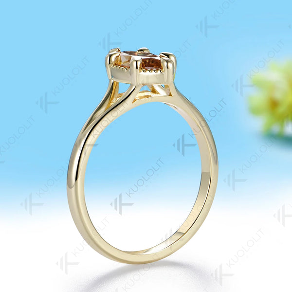 Kuololit 1CT Marquise Champagne Moissanite Custom Ring for Women Men Solid 14K 10K Yellow Gold for Christmas Anniversary Gifts