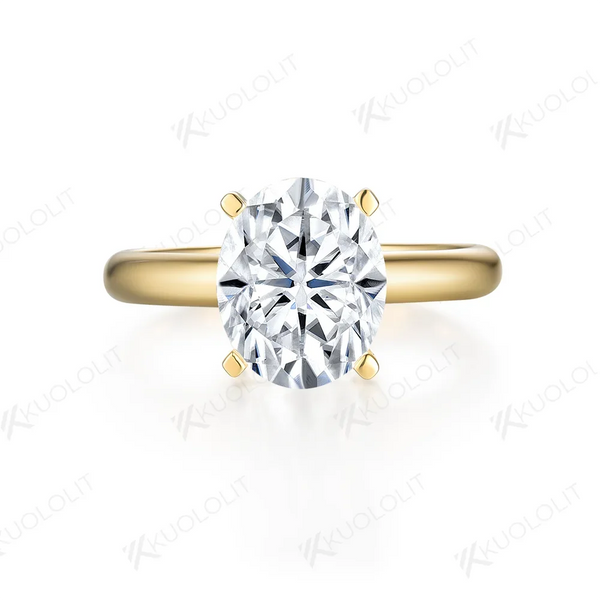 Kuololit Solid 18K 14K Yellow Gold Moissanite Diamond Ring for Women 3CT Oval Cut White Gold Rings for Engagement Wedding