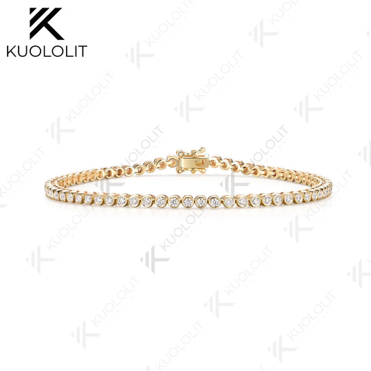 Kuololit 1.5CTW Lab Grown Diamonds Bezel Set Bracelet for Women Solid 14K10K Yellow Gold Round Bracelet for Christmas Gift Party