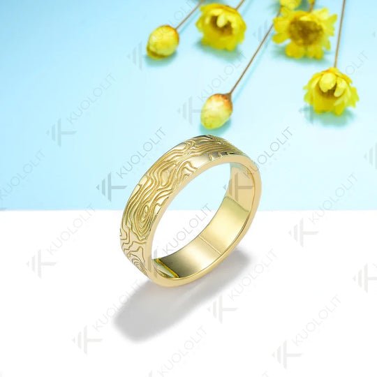 Kuololit Tree Pattern Rings for Men Women PT950 Solid 14K 10K 585 Yellow Gold Silver Ring for Anniversary Wedding Band Christmas