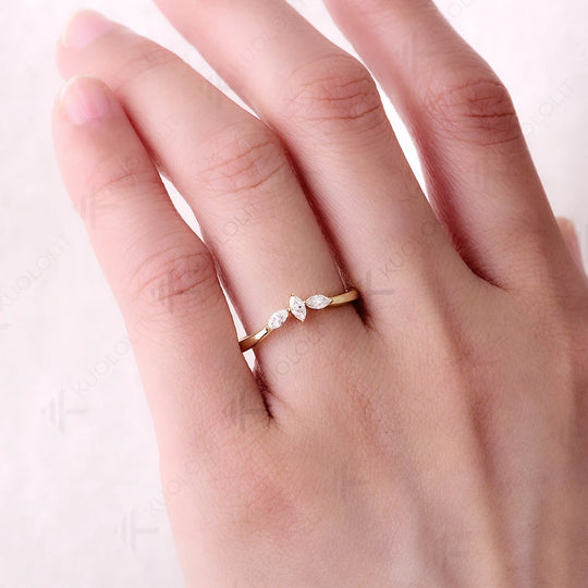 Kuololit 0.3CTW Lab Grown Diamond Marquise Band for Women Solid 18K 14K 10K Gold Ring for Anniversary Engagement Gifts Party