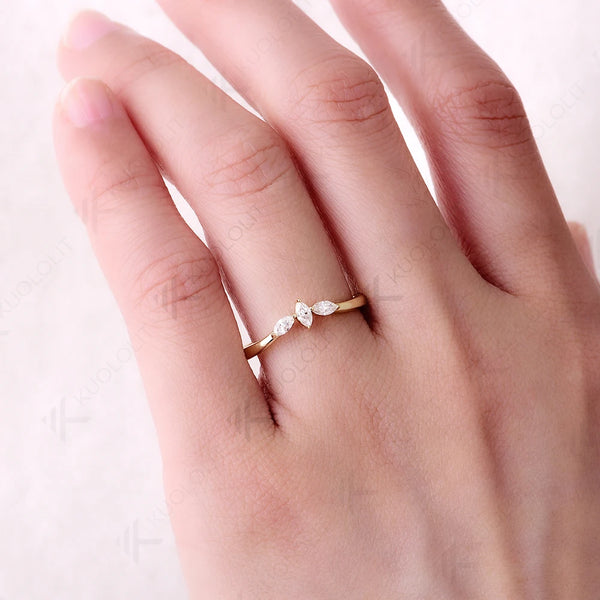 Kuololit 0.3CTW Lab Grown Diamond Marquise Band for Women Solid 18K 14K 10K Gold Ring for Anniversary Engagement Gifts Party