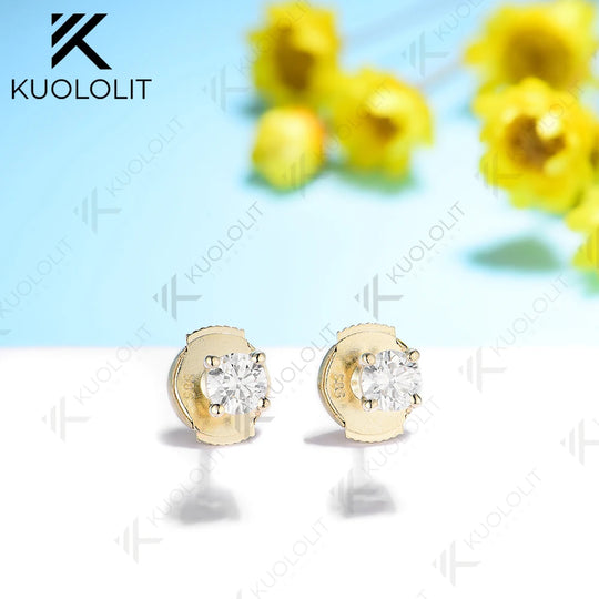 Kuololit 0.6ctw Moissanite Earrings for Women 18K 14K 10K Solid Gold Yellow Gold Silver Pousette Back Hoop for Christmas Classic