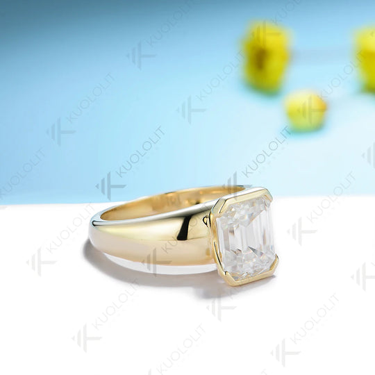 Kuololit 3CT Emerald Cut Moissanite for Men Women PT950 Solid 14K 10K 585 Yellow Gold Silver for Engagement Wedding Christmas