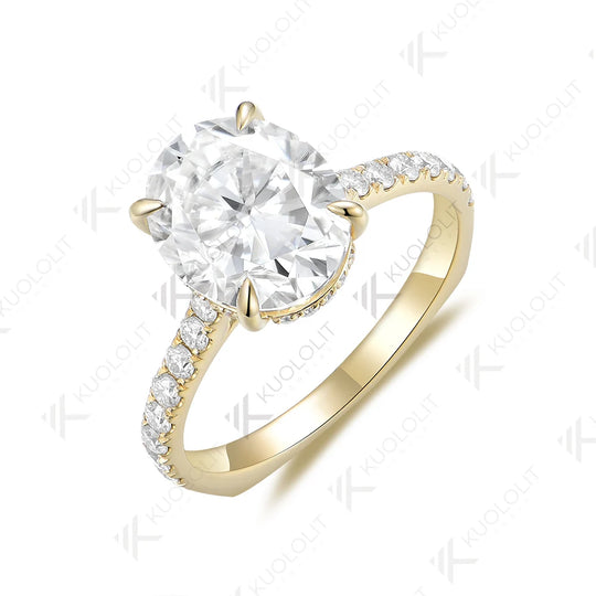 Kuololit 6CT Oval Moissanite Engagement Ring for Women Solid 18K 14K 10K 585 Yellow Gold European Shank Band for Christmas Gifts
