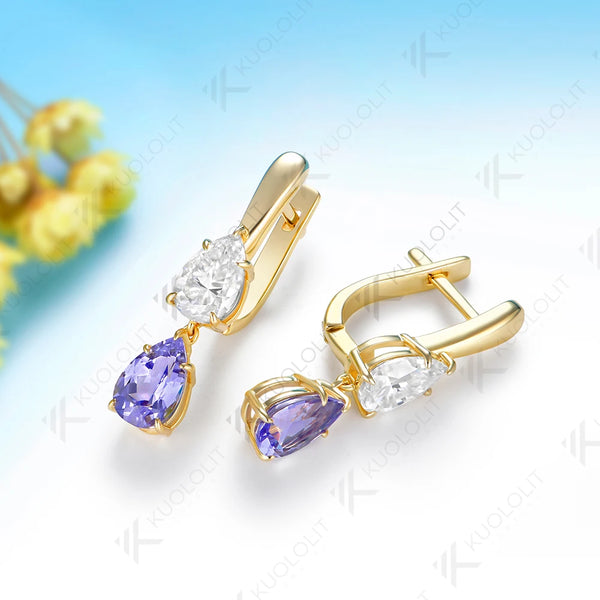 Kuololit 6CTW Lavender Sapphire and Moissanite Earrings for Women Solid 14K 10K 585 Yellow Gold Clip Earring for Christmas Gifts