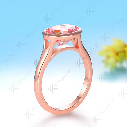 Kuololit 3CT Lab Grown Pink Sapphire Rings for Women Solid 14K 10K 585 Rose Gold Engagement Ring for Christmas Gifts Anniversary
