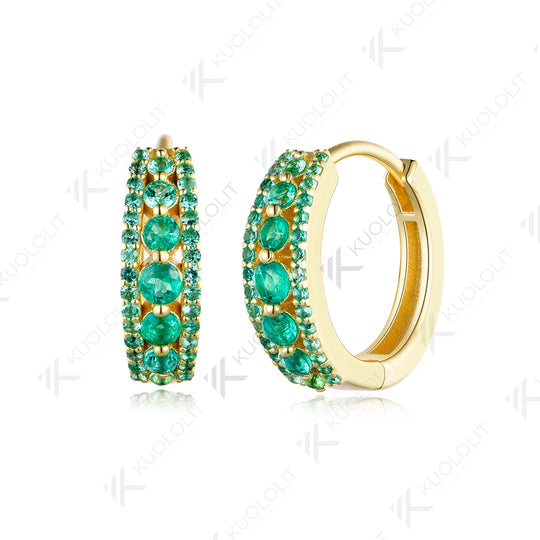 Kuololit 1CTW Lab Grown Emerald  Hoop Earrings for Women Solid 14K 10K Yellow Gold Earrings for Christmas Gift Party Jewelry