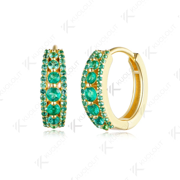 Kuololit 1CTW Lab Grown Emerald  Hoop Earrings for Women Solid 14K 10K Yellow Gold Earrings for Christmas Gift Party Jewelry