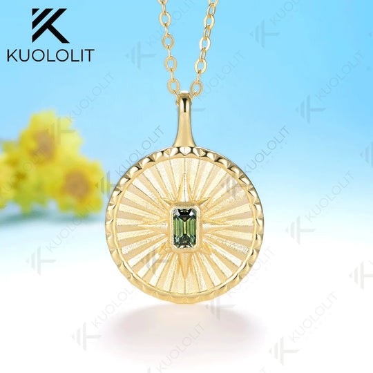 Kuololit 0.4CT Emerald Cut Cyan Moissanite Necklace for Women Solid 14K 10K 925 Sliver Yellow Gold Necklace Christmas Gift Party