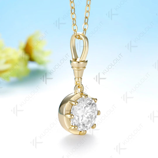 Kuololit 2CT Moissanite Custom Necklace for Women Solid 585 14K 10K Yellow Gold Engagemen Necklace for Christmas Gifts Party