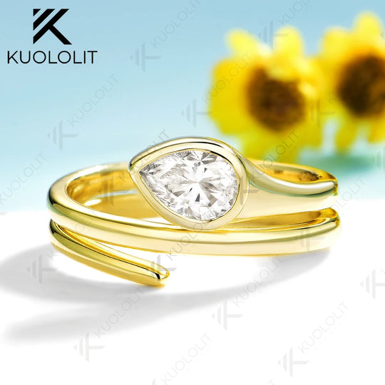 Kuololit 0.8CT NGIC Lab Grown Diamonds Ring for Women Men Solid 14K 10K 585 Yellow Gold Engagement Ring for Christmas Gift Party