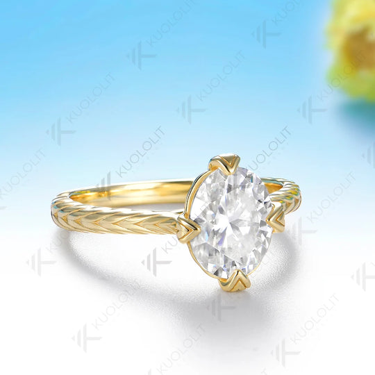 Kuololit 2CT Oval Moissanite Custom Ring for Women Solid 14K 10K 585 Yellow Gold for Christmas Engagement Anniversary Gift Party