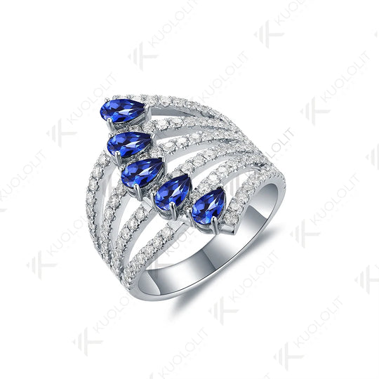 Kuololit 1.8CTW Lab Grown Blue Sapphrie Ring for Women Solid 14K 10K 585 Yellow Gold Moissanite for Engagement Wedding Christmas