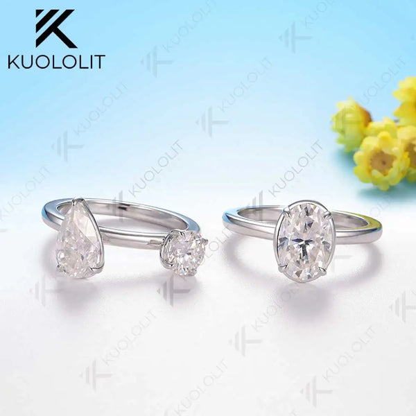 Kuololit 6.5CTW Moissanite DVVS1 Rings for Women Soild 14K 585 Gold Set Rings for Engagement Anniversary Christmas Party Gifts