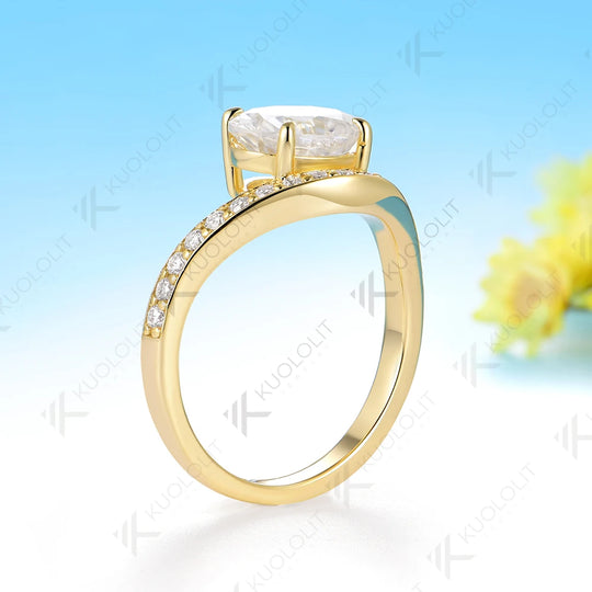 Kuololit 2CT Oval Moissanite Custom Ring for Women Solid 14K 10K 585 Yellow Gold Engagement Ring for Christmas Gifts Jewelry