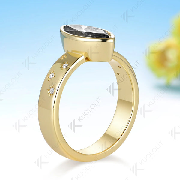 Kuololit 2CT Grey Moissanite Marquise Ring for Women Solid 14K 585 Yellow Gold Engagement Marquise Ring for Christmas Gift Party
