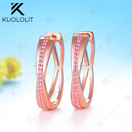 Kuololit 0.32CTW Lab Grown Pink Sapphire Custom Hoop Earrings for Women Solid 14K 10K Yellow Gold for Party Christmas Classic