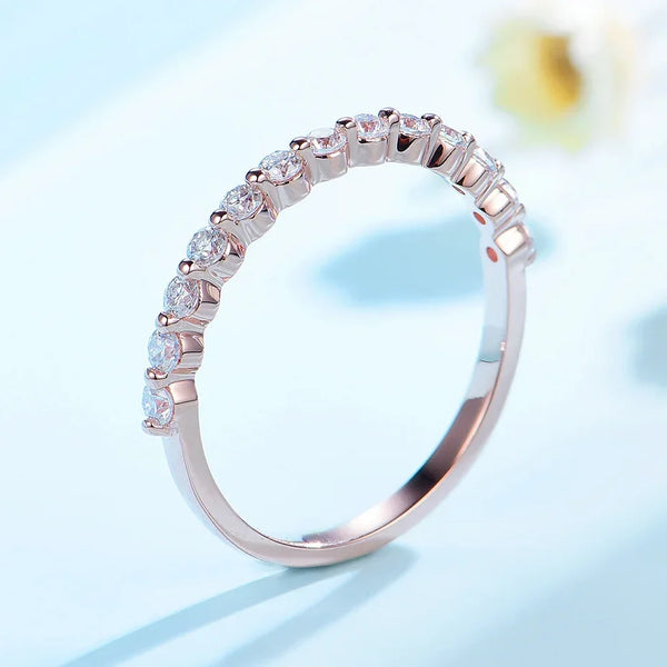 Kuololit Moissanite Ring 585 14K 10K 18K Rose Gold Half Eternity Bubble Rings for Women Jewelry Wedding Diamond Engagement Band