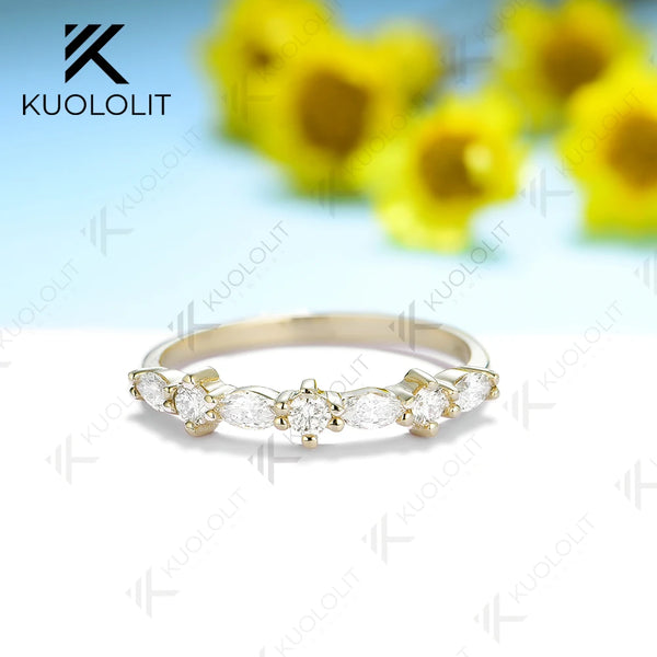 Kuololit 0.52CTW Lab Grown Diamond Marquise Band for Men Women Solid 18K 14K 10K Gold Ring for Anniversary Engagement Gifts