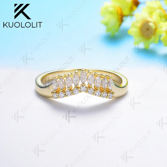 Kuololit 0.6CTW Lab Grown Diamond Marquise Band for Women Solid 18K 14K 10K Gold Ring for Anniversary Engagement Gifts Party