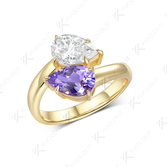 Kuololit 3CTW Lavender Sapphire Moissanite Ring for Women Solid 14K 10K 585 Yellow Gold Ring for Engagement Christmas Gifts