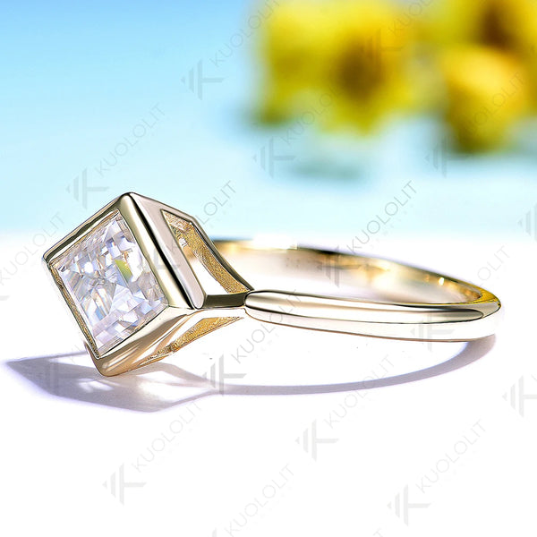 Kuololit 2.5CT Rhombus Cut Moissanite Engagement Ring for Women Solid 14K 10K Yellow Gold Ring for Anniversary Christmas Gifts Party Custom