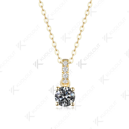 Kuololit 1CT Gray Moissanite Custom Necklace for Women Solid 585 14K 10K Yellow Gold Round Necklace for Christmas Gifts Party
