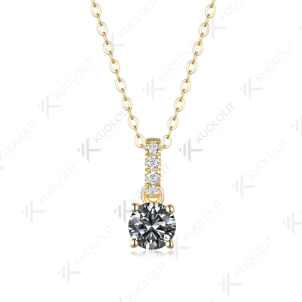 Kuololit 1CT Gray Moissanite Custom Necklace for Women Solid 585 14K 10K Yellow Gold Round Necklace for Christmas Gifts Party