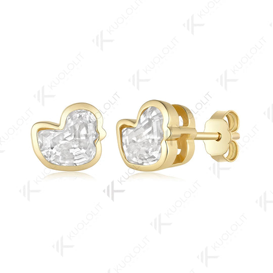 Kuololit 3CTW Duck Moissanite Clip Earring for Women Solid 14K 10K Yellow Gold Animal Unique Earring for Christmas Gift Party
