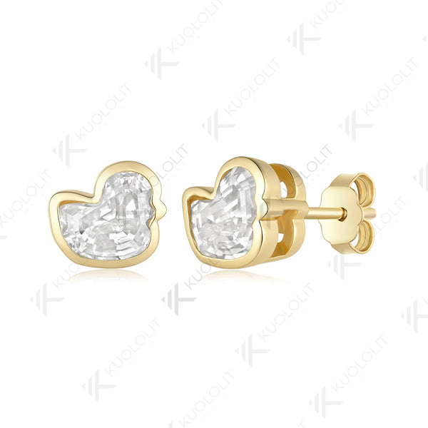 Kuololit 3CTW Duck Moissanite Clip Earring for Women Solid 14K 10K Yellow Gold Animal Unique Earring for Christmas Gift Party