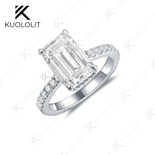Kuololit IGI 3.5CT Emerald Cut Lab Grown Diamond Engagement Rings for Women Solid 18K14K10K D VS1 Diamonds for  Christmas Gifts