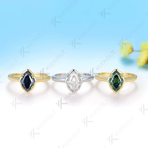 Kuololit 2CT Original Blue Moissanite Olive Shape Ring for Women Solid 14K 10K Yellow Gold Engagement Ring for Christmas Gifts