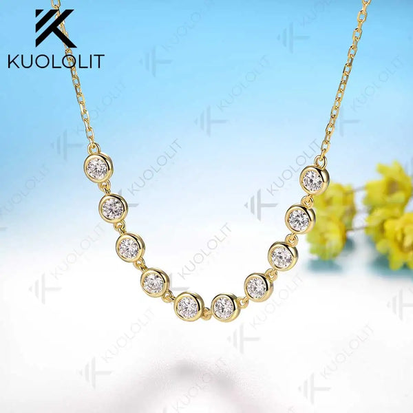 Kuololit 1CTW Lab Grown Diamonds Necklaces for Women Men Solid 585 14K 10K Yellow Gold Bezel Set for Anniversary Christmas Gifts
