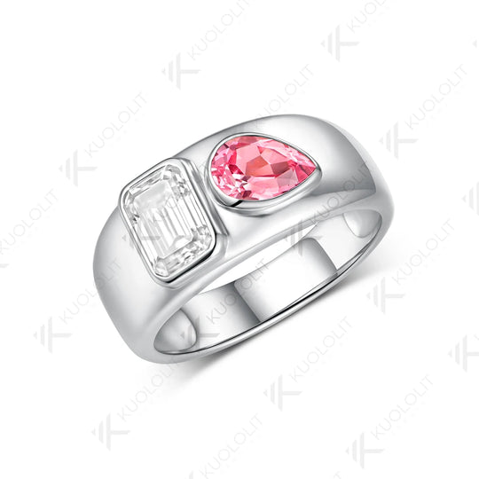 Kuololit 1.8CTW Moissantie Pink Sapphire Custom Set Ring for Women Solid 14K 10K 585 White Gold Ring for Christmas Gifts Party