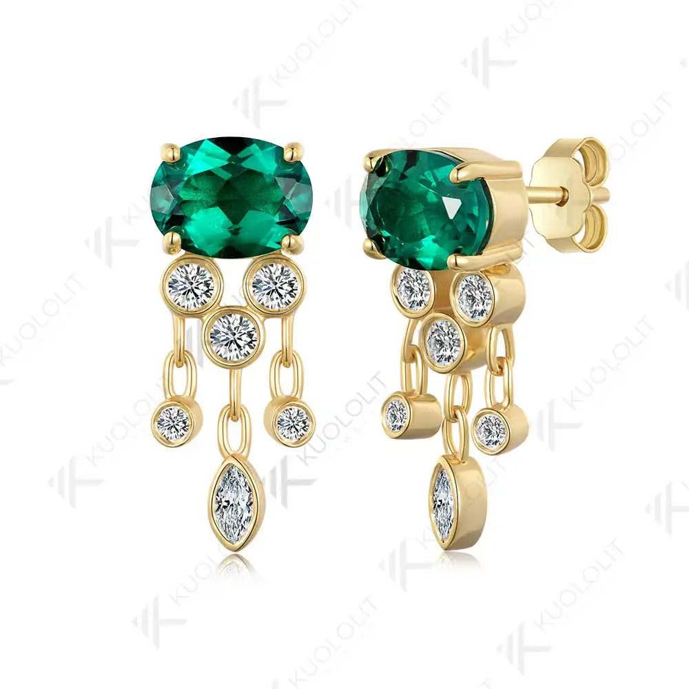 Kuololit 3.7CTW Lab Grown Emerald with Moissanite Stud Earrings for Women Solid 14K 10K 585 Gold Earrings for Christmas Gifts