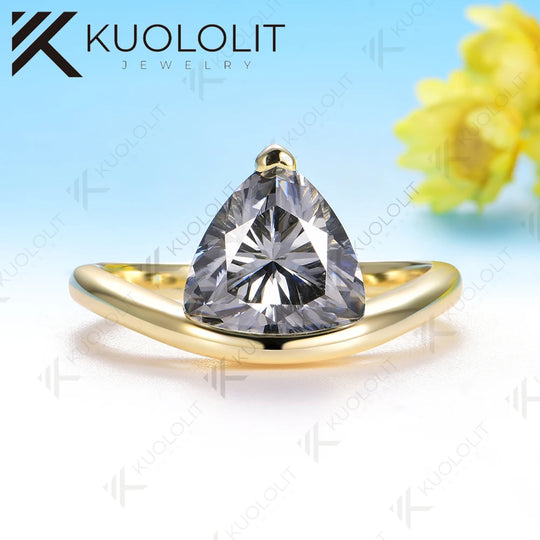 Kuololit 3CT Gray Moissanite Trillyon Cut Ring for Women Solid 14K 10K 585 Yellow Gold for Engagement Wedding Christmas Gifts