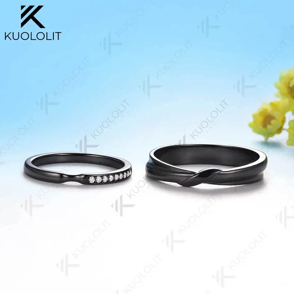 Kuololit Lab Grown Diamond Couple Ring Band Rings for Women Solid 925 Silver Black Rhodium Plated for Christmas Gift Anniversary