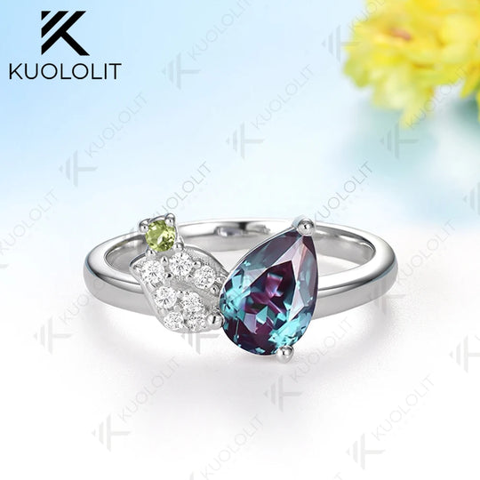 Kuololit 1.5CT Lab Grown Alexandrite Diamond  Rings for Women Solid 18K 14K 10K 585 White Gold Peridot  Ring for Christmas Gifts